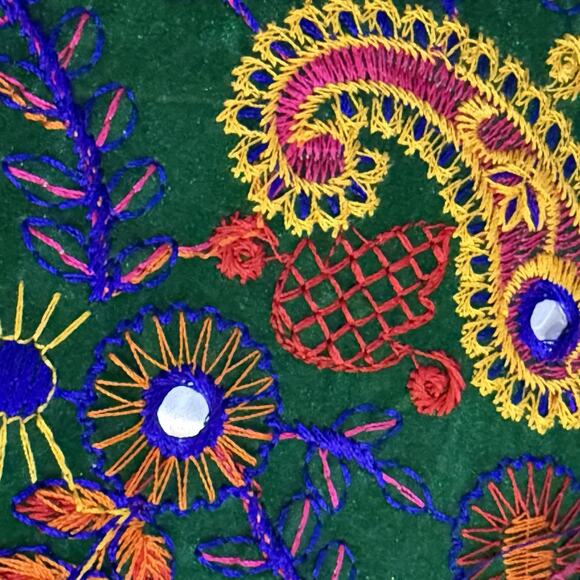 Artisan Boho Colorful Embroidered Silk Felted Floral Paisley Tote Shopping Bag - Picture 11 of 12